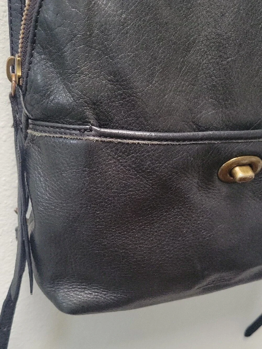 margot Black Leather Compact Women's Backpack with Turn-Lock Accent